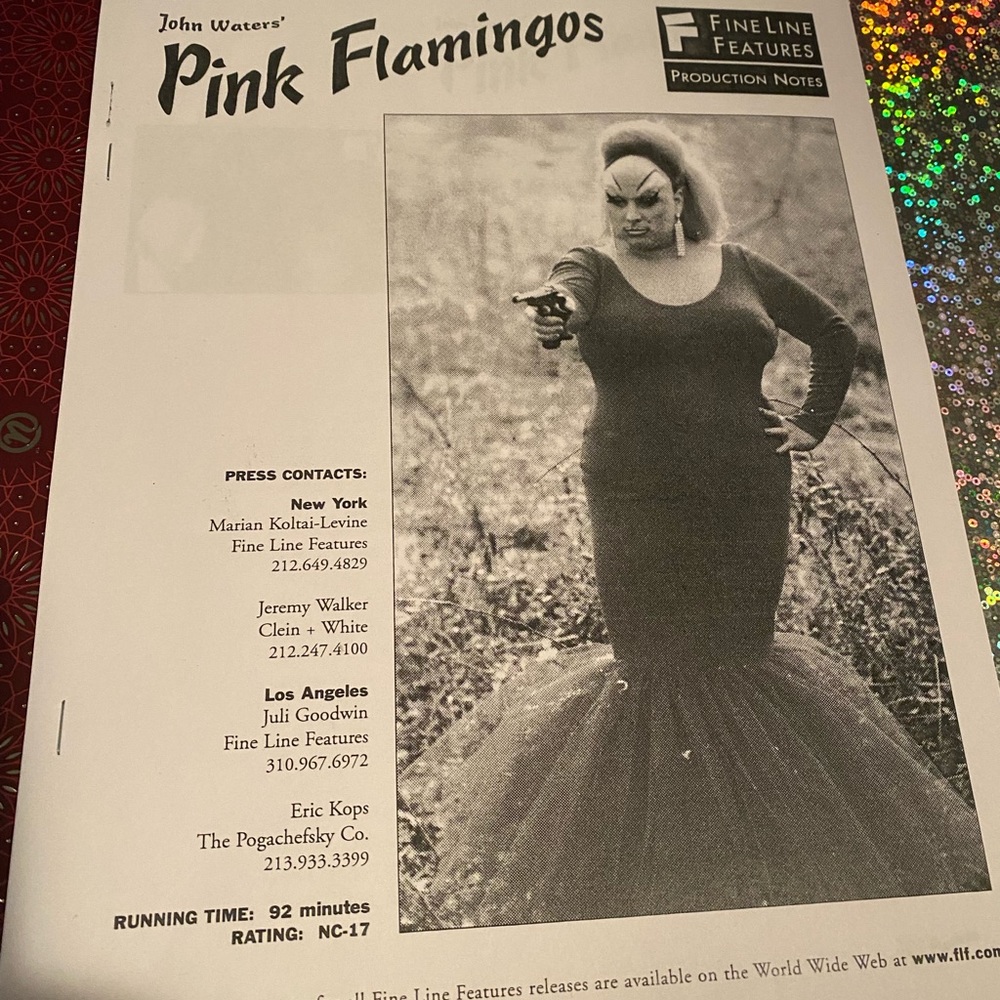 PRESS RELEASE DIVINE PINK FLAMINGOS JOHN WATER FILM JOHN WATERS SIGNED !…